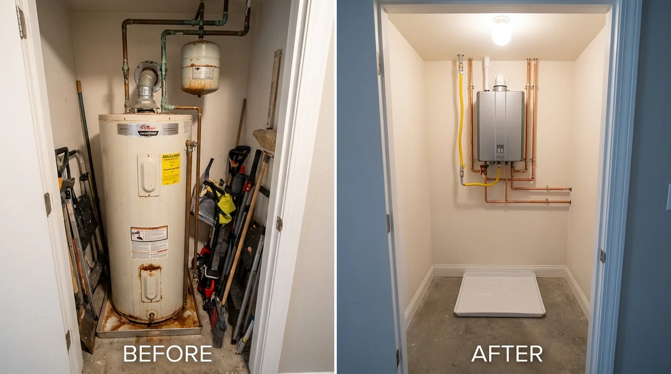 Tank water heater versus wall-mounted tankless unit comparison for Pawnee, IL homeowners