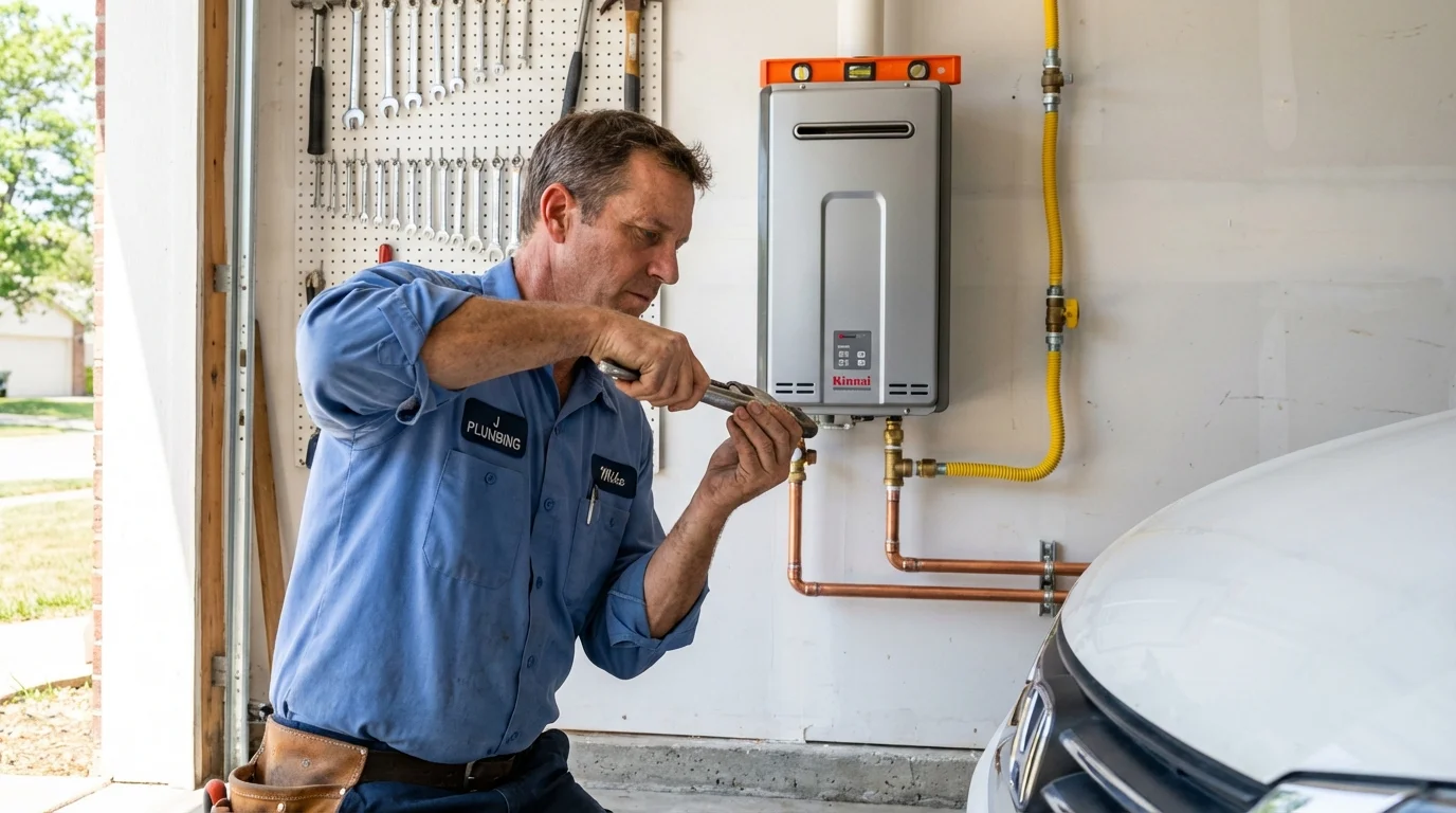 Tankless water heater installation by a Johns Plumbing LLC plumber in Pawnee